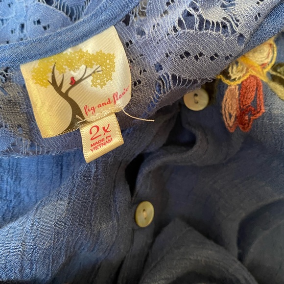 Anthro Brand Fig & Flower Embroidered Front Tie Top 2X - Picture 6 of 9